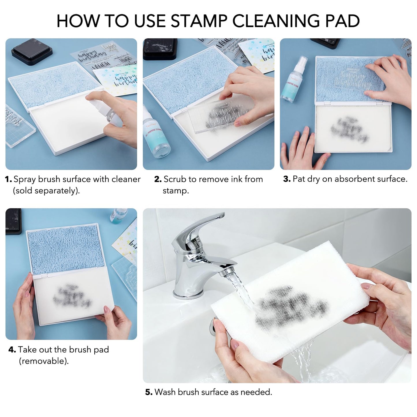 Stamp Scrubber for Stamps,Dual-Sided Stamp Cleaning Pad with Synthetic Bristles,Stamping Tool Cleaning Cling & Foam & Large Clear & Rubber Stamps 7.3x4.9inch