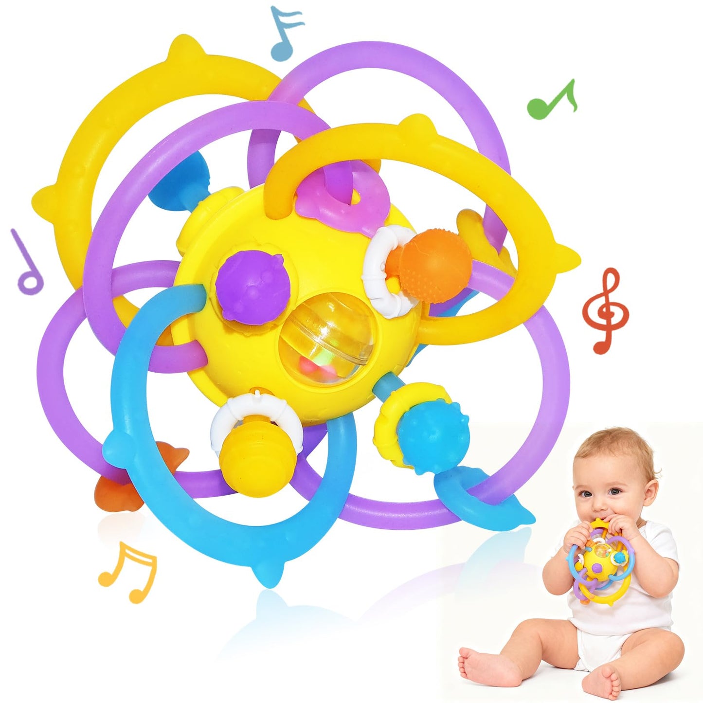 ANGELLE Silicone Teething Toys for Babies 0-18 Months, Montessori Sensory Teethers for Gum Relief, BPA Free Food Grade Chew Toys