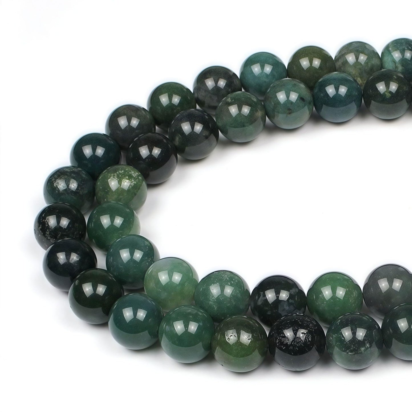 MJDCB Natural Moss Agate Round Crystal Energy Stone Beads Healing Power for Jewelry Making (10mm)