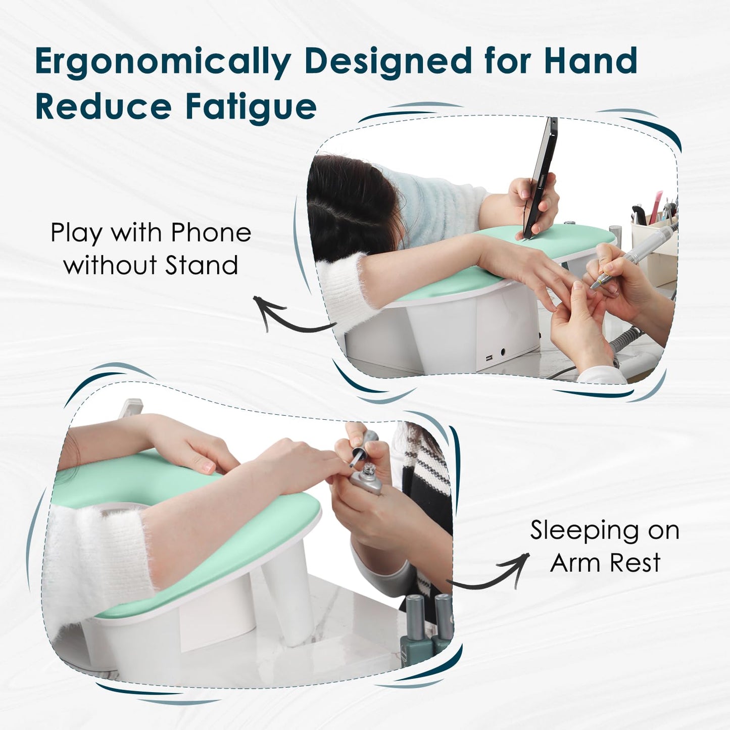 Arm Rest for Nails Tech - U-shaped Manicure Nail Hand Rest Pillow Cushion, Big Microfiber Leather Nail Arm Rest Stand for Acrylic Nail Art Tech (Mint Green)