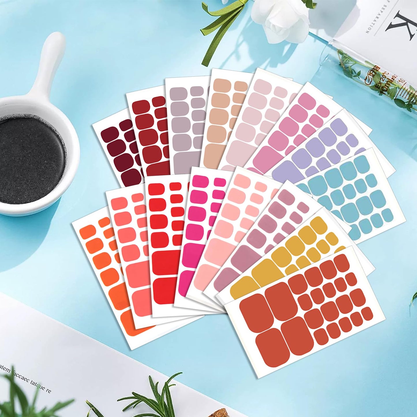 WOKOTO 20 Sheets Toe Nail Stickers Solid Color Full Nail Wraps for Women Nails, Pink - Red Nail Polish Strips for Toes Nails Art Stickers Decals Self Adhesive Nail Polish Wraps Toenail Strips