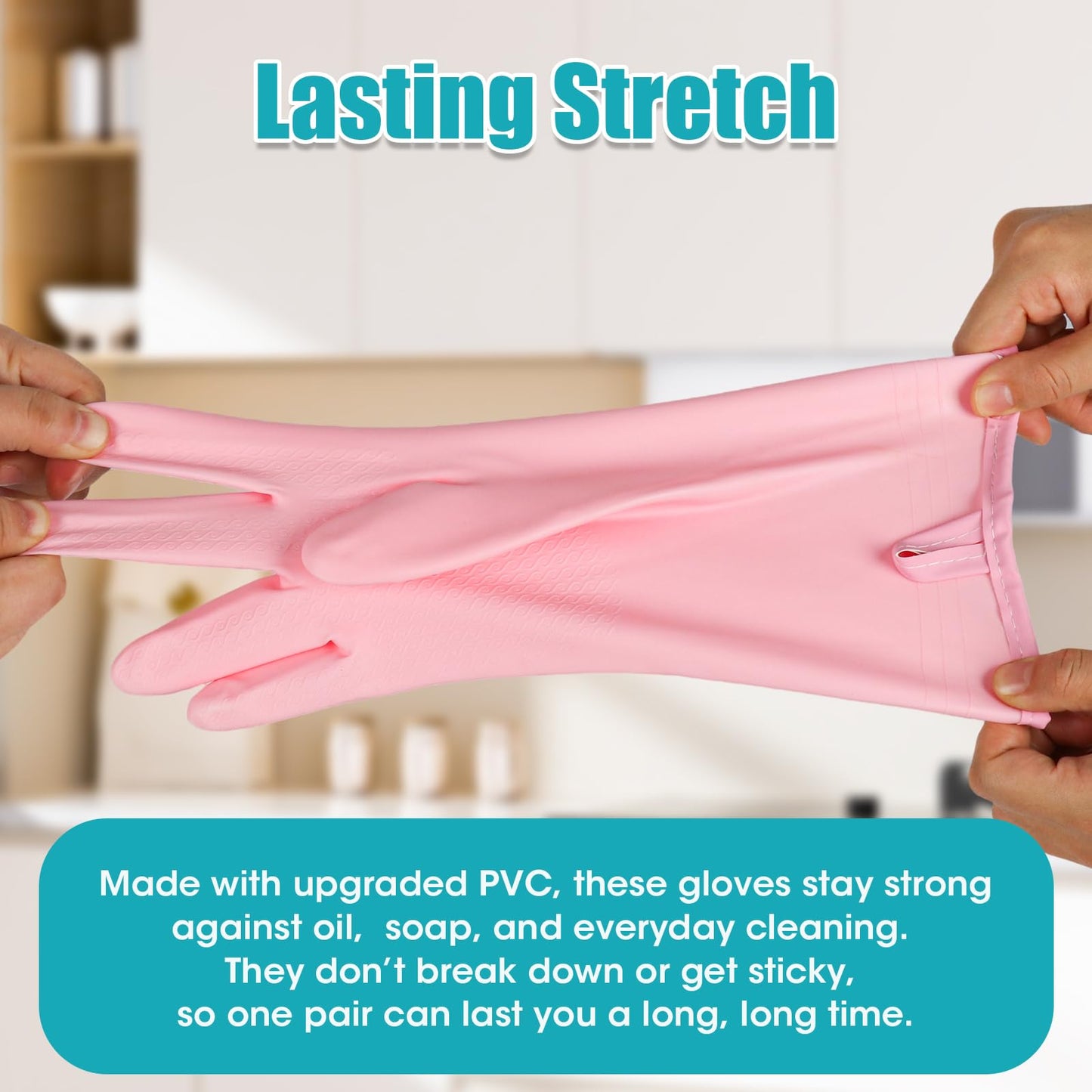 choosme Household Gloves Waterproof with Flock Lining for Dishwashing Cleaning Reusable No-slip for Kitchen & Bathroom 3 Pairs Medium Blue+Green+Pink