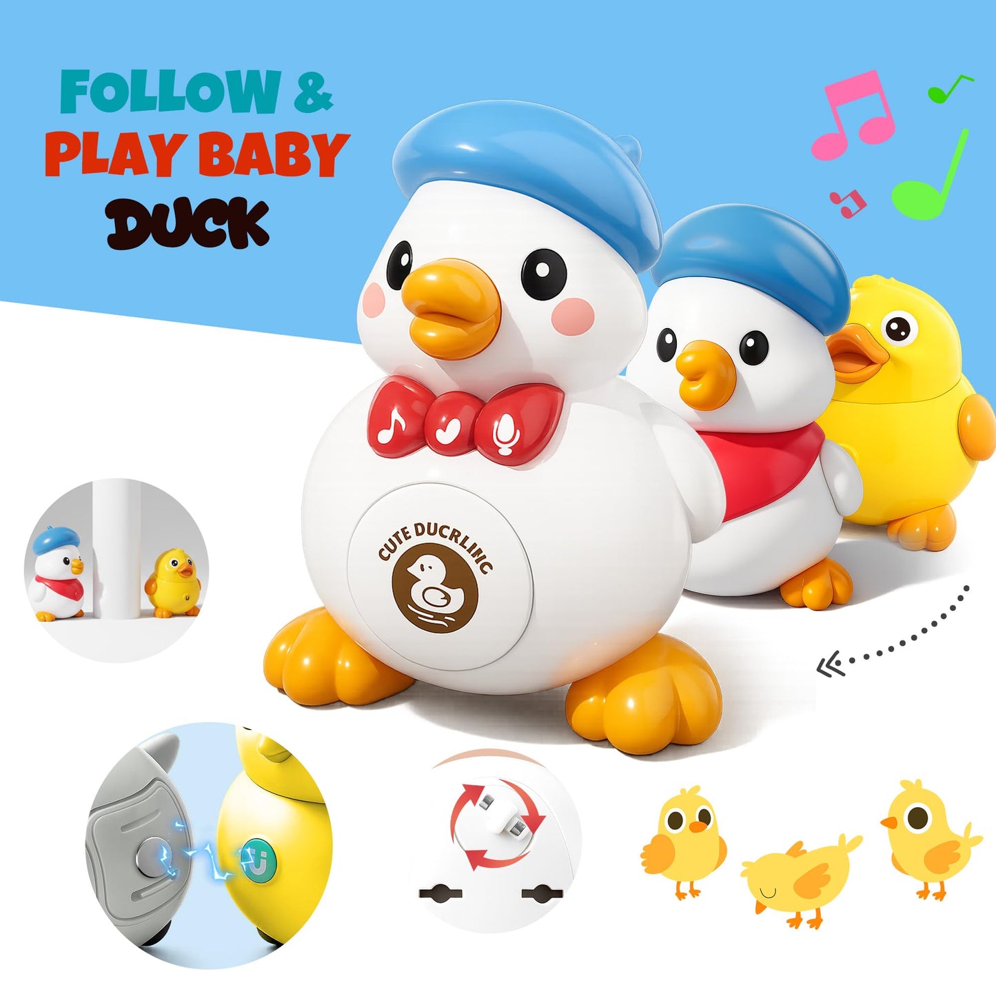 ROHSCE Soft Building Blocks & Duck Tummy Time Toy Bundle – STEM Stacking Rubber Blocks 42PCS with Storage Bag (Babies 6M+), Musical Early Learning Toy for Toddlers, Christmas, Birthday, Easter Gifts