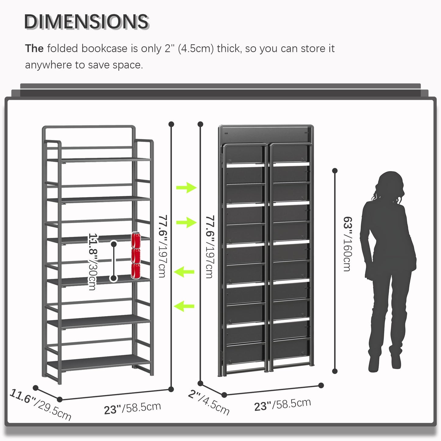 4NM No Assembly 6 Tiers Folding Bookshelf Storage Shelves Vintage Bookcase Standing Racks Study Organizer Home Office (Pink White)