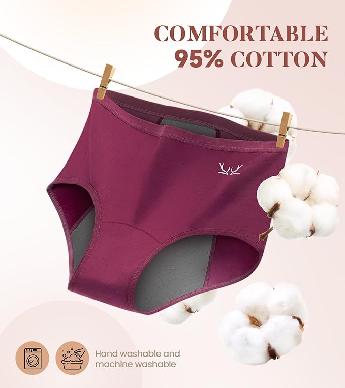 Benirap Period Underwear for Women Heavy Flow Leakproof High Waisted Cotton Panties Postpartum Menstrual Briefs 3 Pack