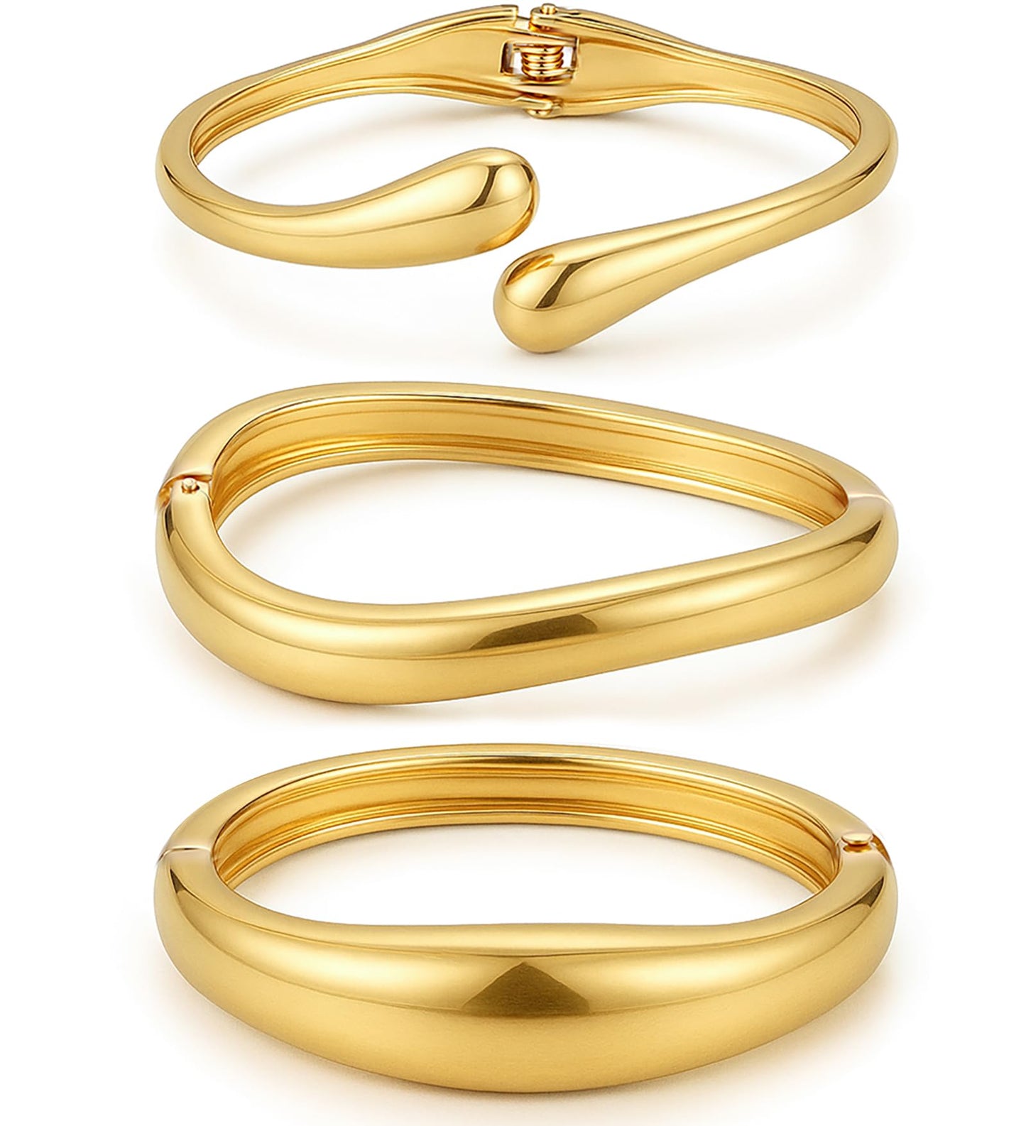 Chunky Gold Bangle Bracelets for Women, Dainty 14k Gold Plated Simple Stackable Bangles Set, Fashion Vacation Accessories Small Gifts for Daughter