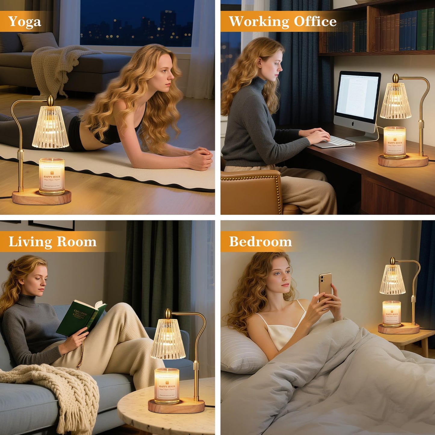 Imenlox Candle Warmer Lamp, with Timer and Dimmer, Adjustable Height, Mother' s Day Gifts for Mom, Birthday Gifts for Women, House Warming Gifts Room Decor, Wax Warmer for Jar Candles(Amber)