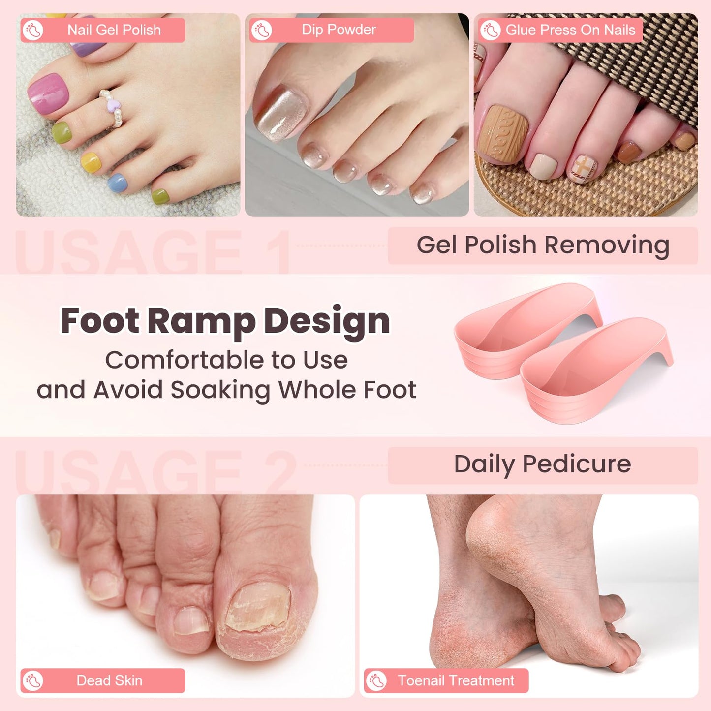Yokilly Toe Nail Soaking Bowl: Large Size Acetone Proof Toe Soaking Tray for DIY enthusiasts Home Use - Shoe Design Foot Soaking Bath Tub for Soak Off Dip Powder Gel Polish Remover (Pink)