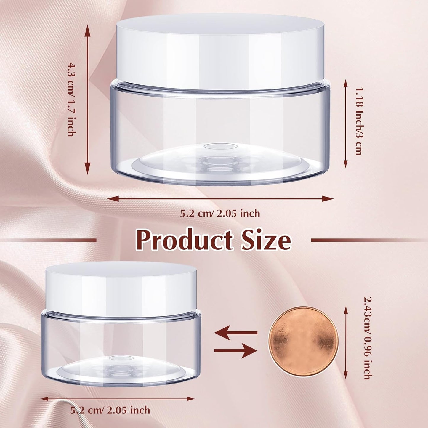 SATINIOR 100 Pcs Plastic Jars with Lids Small Containers Lids Wide Mouth Small Plastic Containers for Lotion Cream Rhinestones Body Butters Travel Storage (2 oz,White)