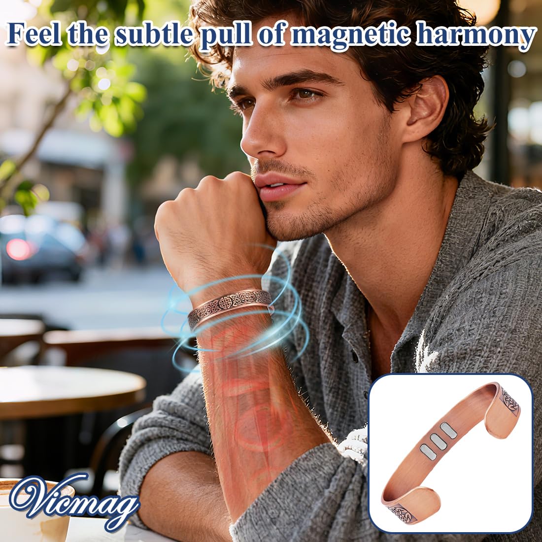 Vicmag Copper Bracelet for Men 9X Strength Magnetic Bracelet Men 99% Pure Copper with 5000 Gauss Magnets, Present Box Adjustable(Celtic Knot 1)