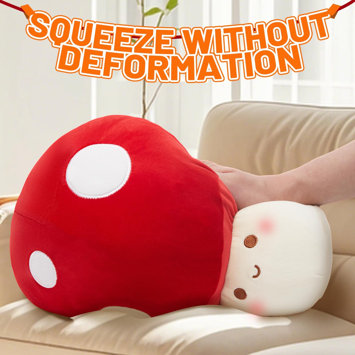 Yulefly Large Mushroom Plush Toy, Mushroom Stuffed Animal Hugging Throw Pillow Plushies Doll Toy, Gift for Birthday Valentine (Red, 24inch)