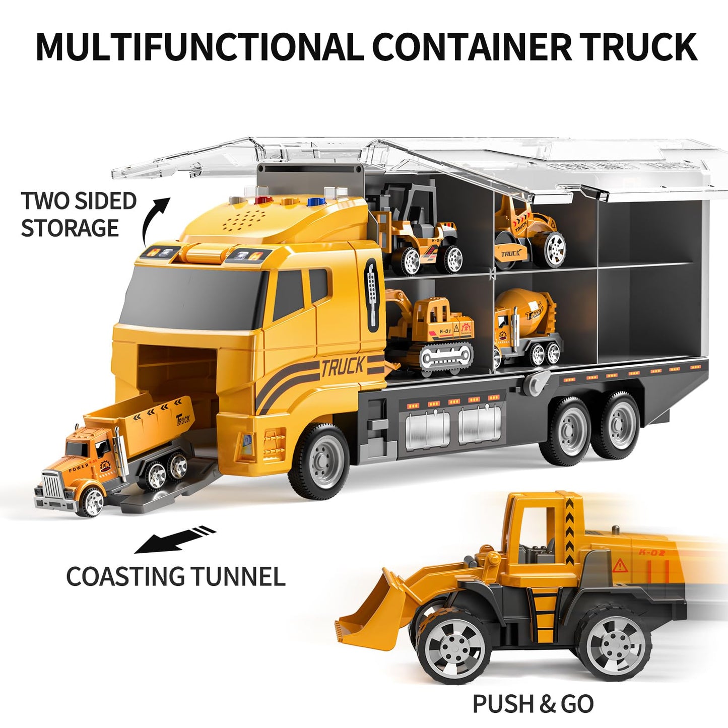 TEMI Toddler Toys for 3 4 5 6 Years Old Boys, Die-cast Construction Toys Car Carrier Vehicle Toy Set w/Play Mat, Kids Toys Truck Alloy Metal Car Toys Set for Age 3-9 Toddlers Kids Boys & Girls