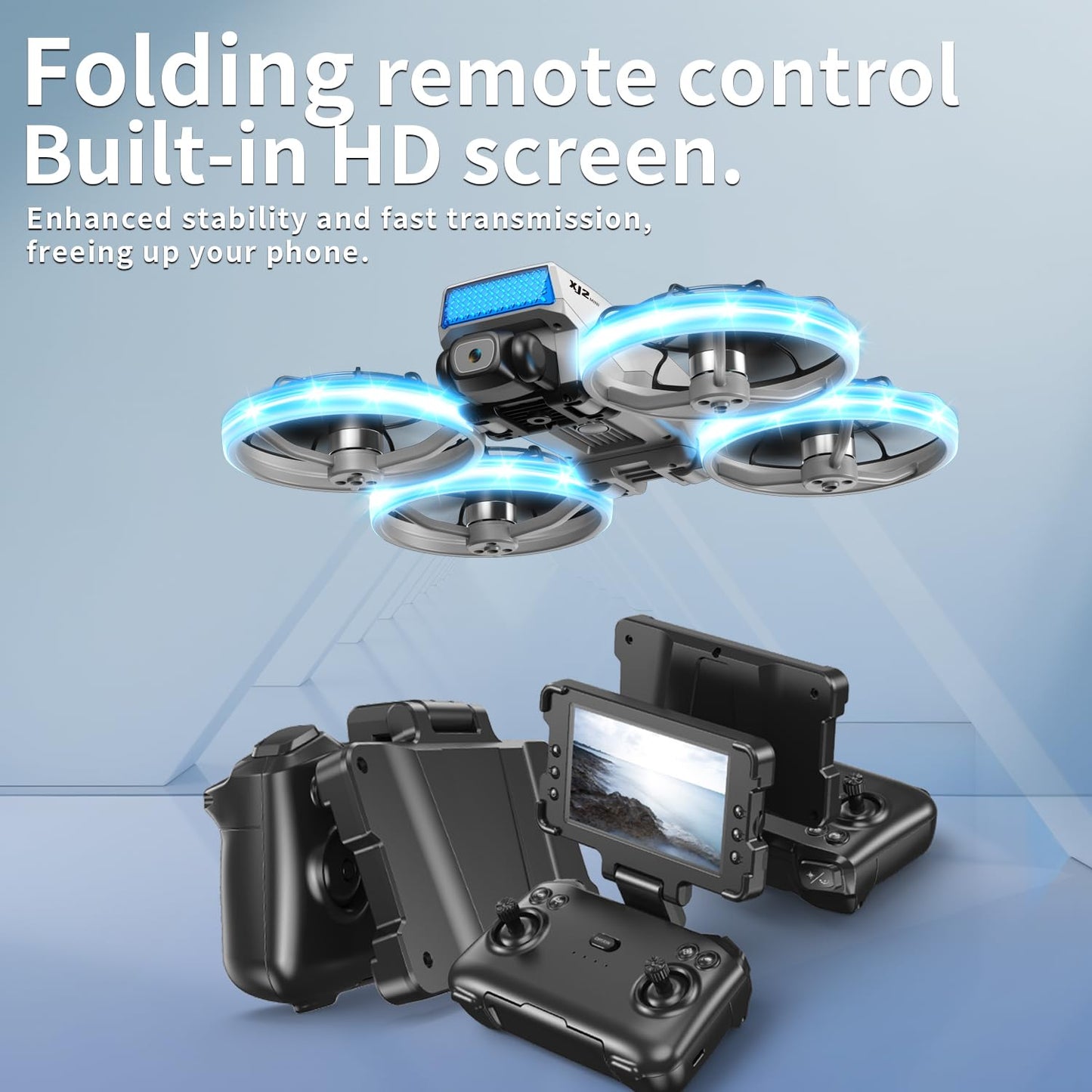 UAVRIAO Foldable RC mini Drone with 1K HD Camera Quadcopter, 2.4-inch Folding Remote, 2 Batteries & Carry Case - Safe Propeller Guard, 3D Flips, One-Key Takeoff/Landing, Ideal Gift for Beginners and Adults