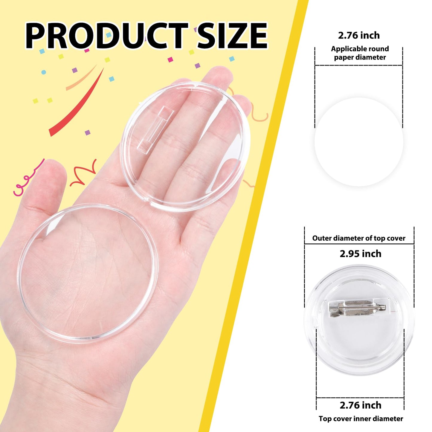 Happizza 25pcs Acrylic Clear Button Pins,2.76 Inch Custom Pin Badges, DIY Blank Buttons Pins,Round Photo Buttons Personalized Button Making kit for Craft