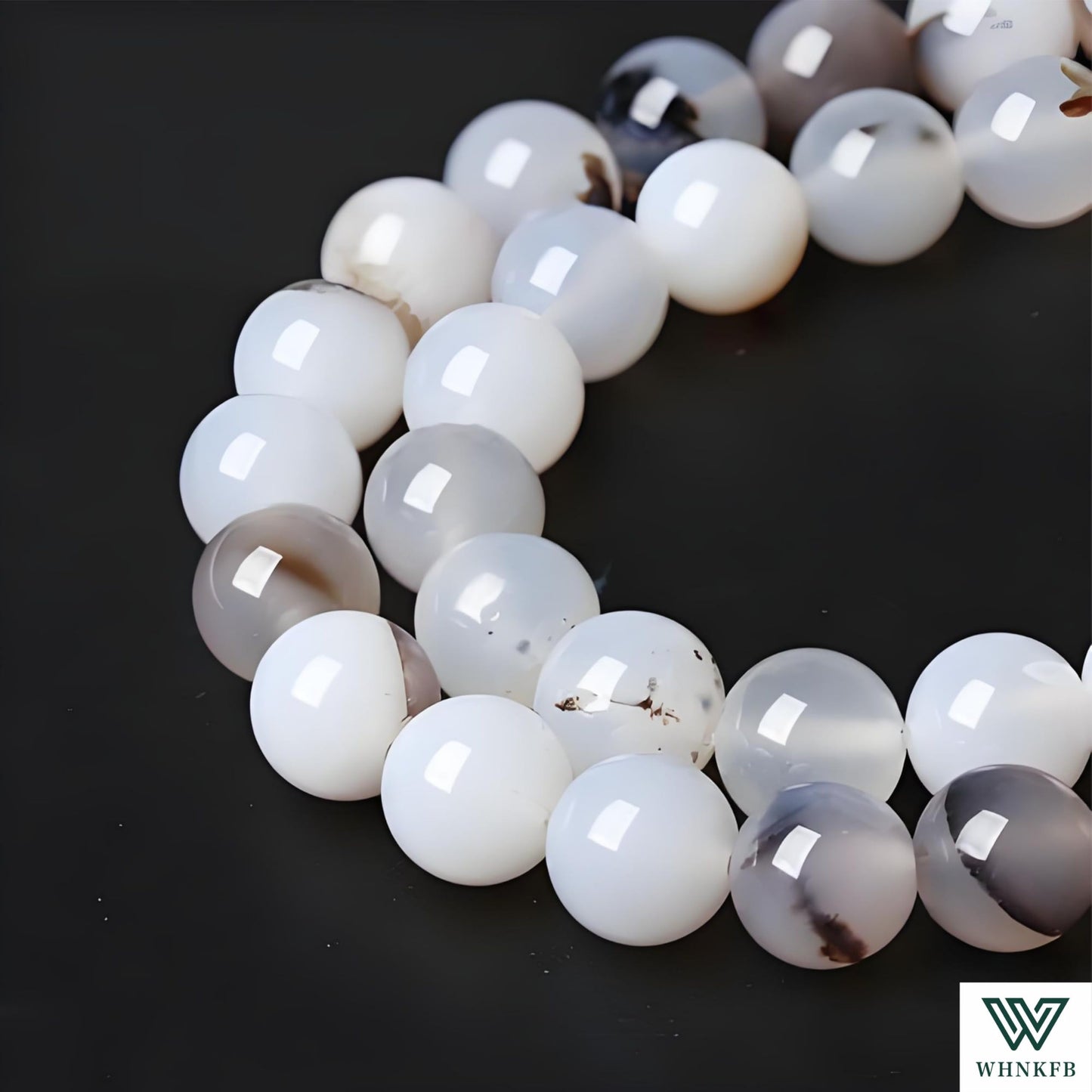 WHNKFB 8mm 50PCS Natural Black Flower Agate Round Beads, Gothic Dendritic Loose Gemstone Beads for Jewelry Making Craft - 4mm 6mm 8mm 10mm Options with Free Elastic Cord