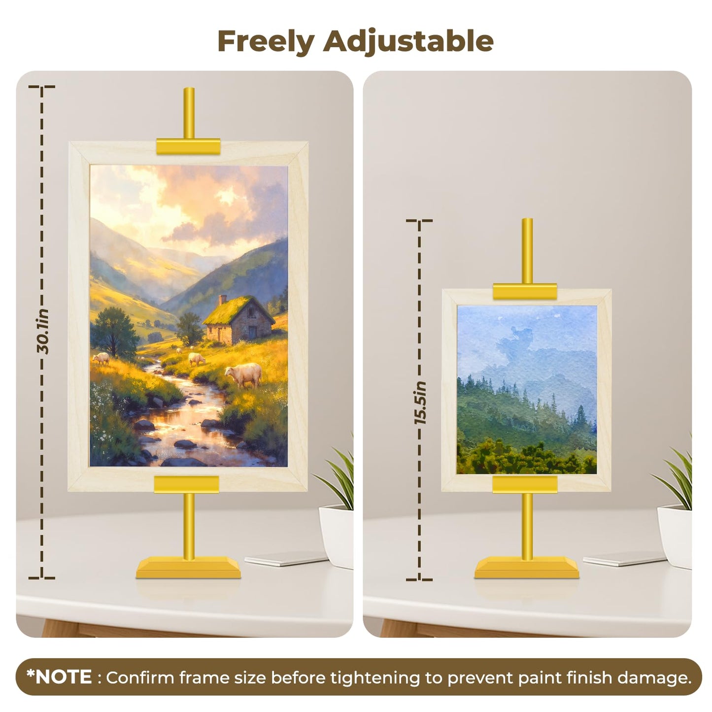 EraYues Adjustable Tabletop Easel Stand for Frames up to 29" H - Heavy-Duty Picture Frame Stand for Display, Canvas & Art, Premium Metal Gold