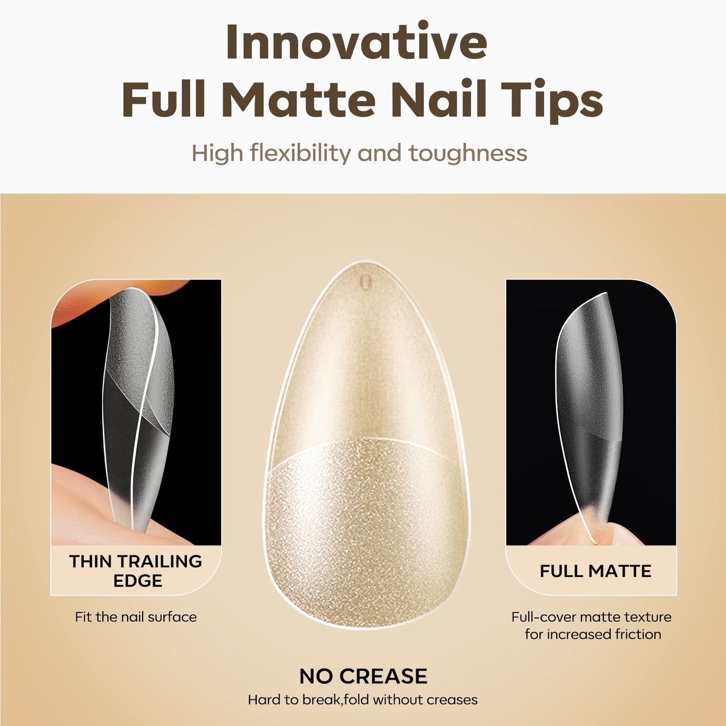 Modelones Medium Almond Nail Tips, 510Pcs Fake Nails Gel Tips Pre-shaped Full Matte Cover False Acrylic Extensions No Filed Stronger Press on Manicure 15 Sizes