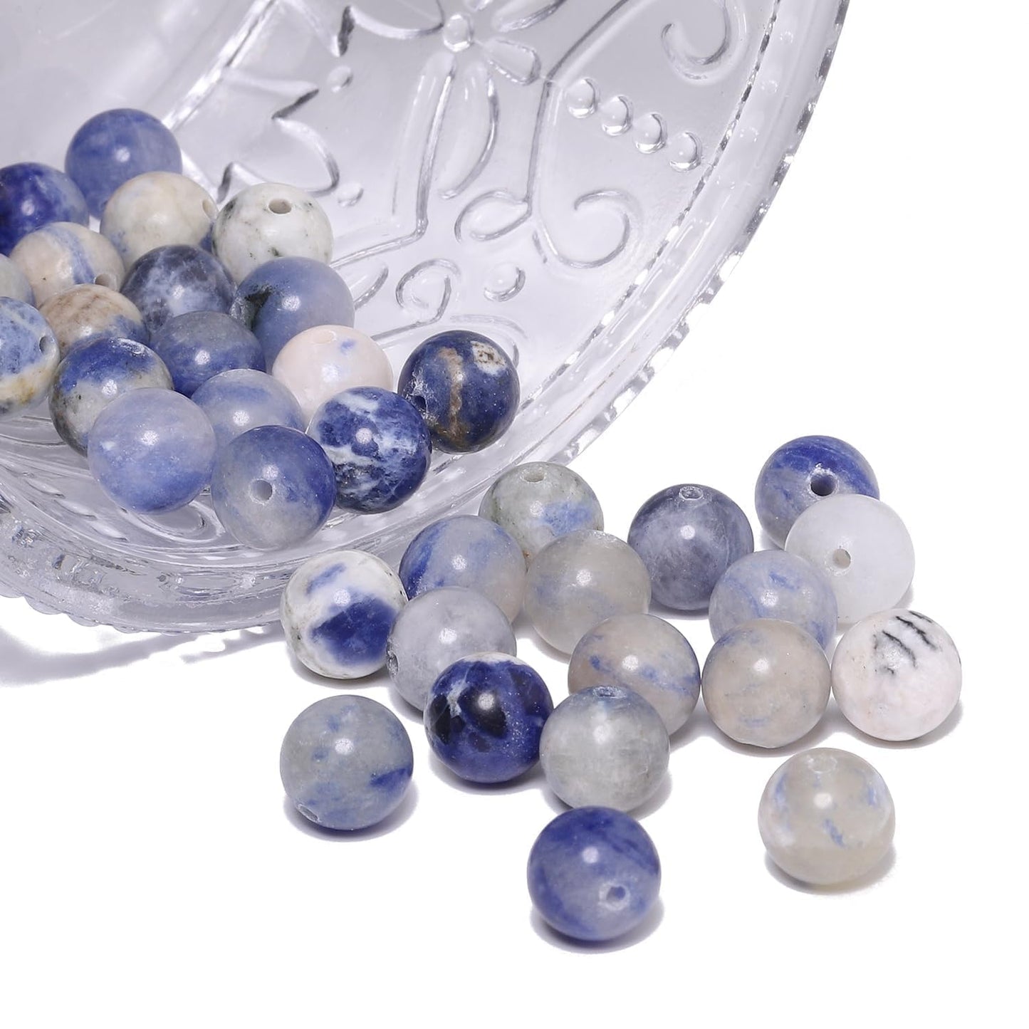 About 60pcs 6mm Natural Stone Beads White Blue Sodalite Beads Energy Crystal Power Gemstone for Jewelry Making, DIY Bracelet Necklace