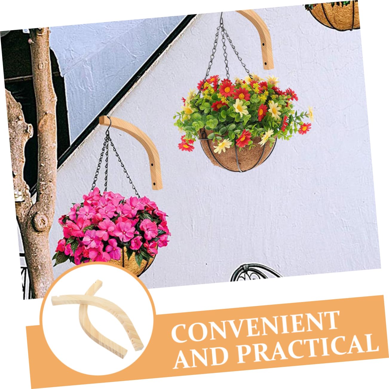 Abaodam 2pcs Indoor Outdoor Plant Hangers Wall Hooks Solid Wooden Hooks for Hanging Plants Decorative for Garden Patio