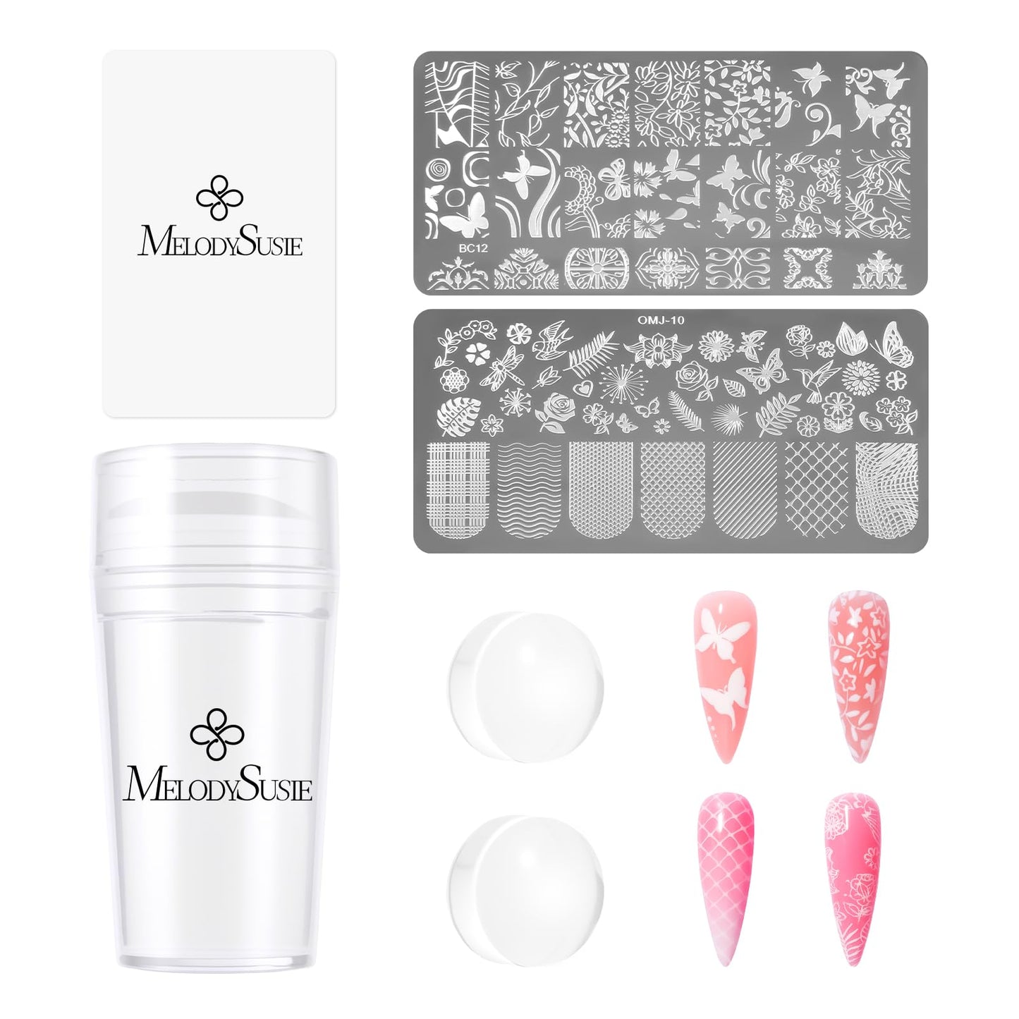 MelodySusie Nail Stamper Kit and 4Pcs Double Sided 100/180 Grit Nail Files