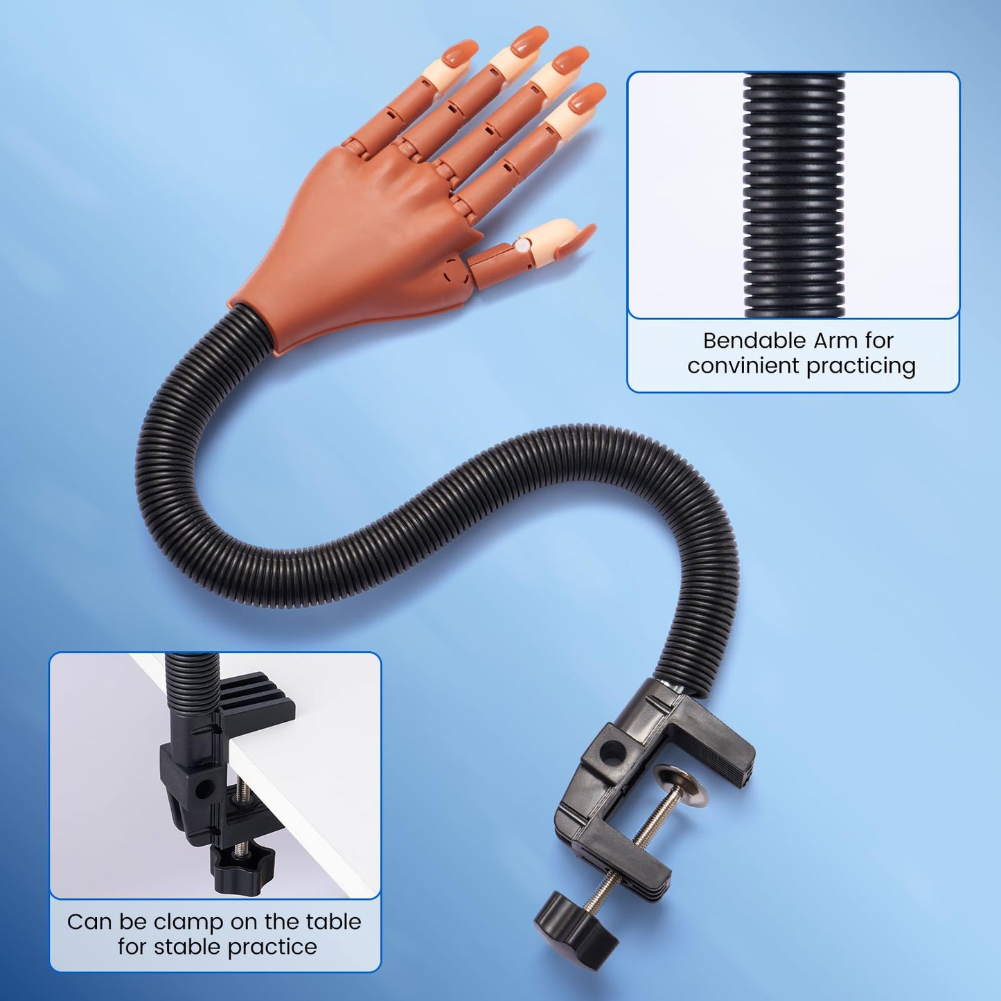 Wilfniee Practice Hand for Acrylic Nails: Magnetic Nail Practice Hand Flexible Fake Hand For Nail Practice Movable Manicure Hand Practice with 100PCS Nail Tips