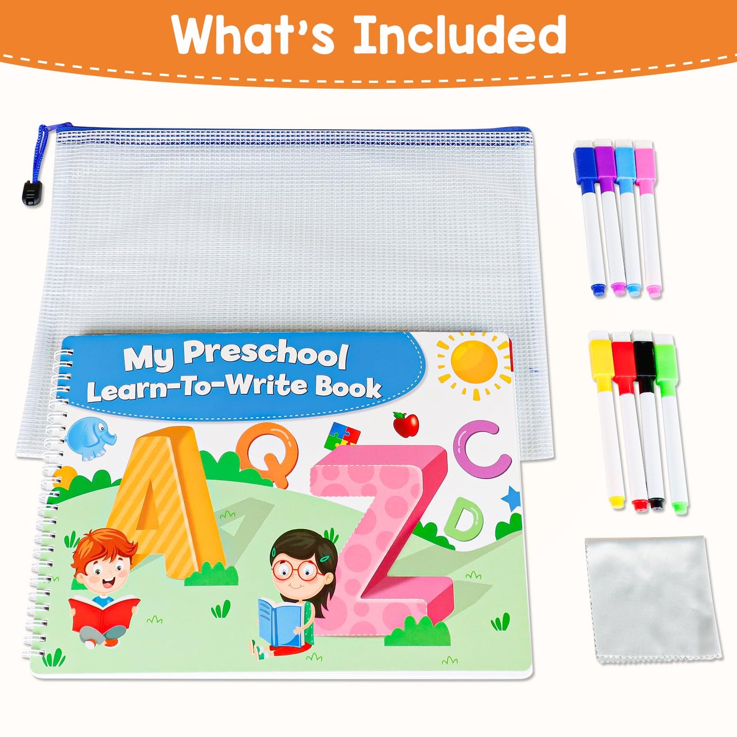 Preschool Learning Activities Educational Workbook, Learn to Write Alphabet Practice Book, Tracing Letter Number Colors Shapes Autism Learning Materials, Great for Kindergarten Preschool Classroom.