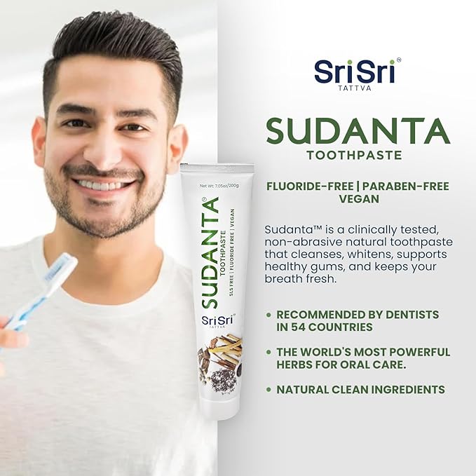Sri Sri Tattva Sudanta Herbal Toothpaste – SLS Free & Fluoride Free Natural Ayurvedic Toothpaste for Strong Teeth, Healthy Gums & Oral Care – 200 g Pack of 4