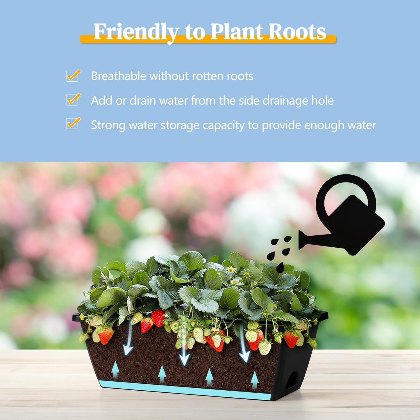 4 Pack Window Boxes Planters 17’’ Railing Planter Box with Adjustable Brackets, Deck Railing Hanging Flower Pots Rectangular Herb Planter for Outdoor Fence Garden, Balcony Decor