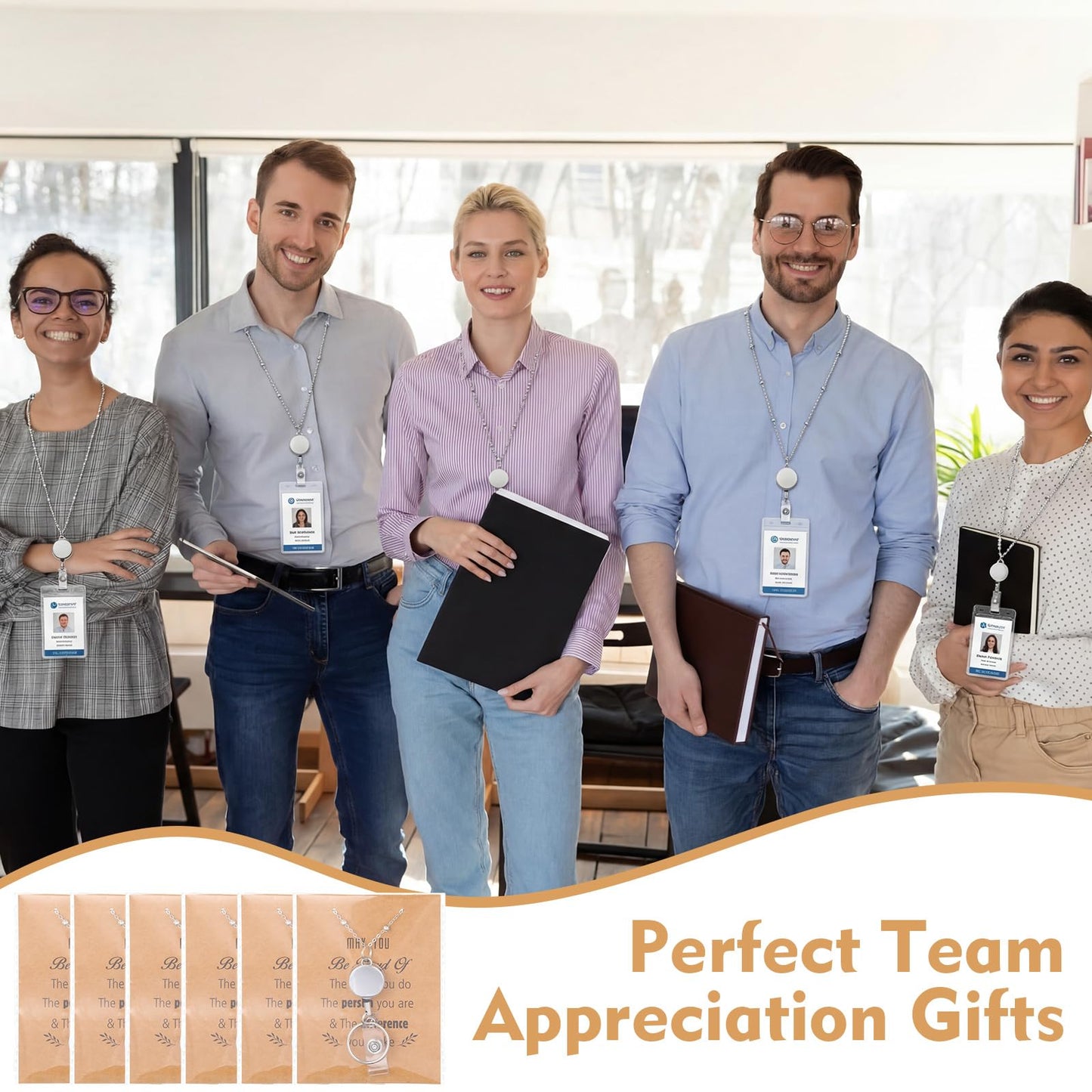Kenning 12 Pcs Employee Appreciation Gift Set Silver Metal Retractable Lanyard Chain Motivational Employee Appreciation Card Gift for Teacher, Nurses, Office, Team, and Staff