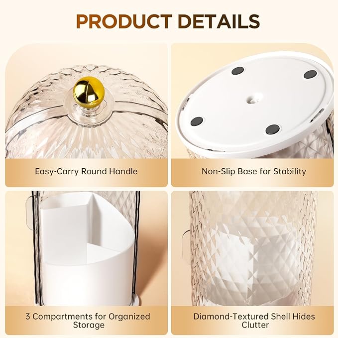 3 Slots Toothbrush Holders with Lid, Rotating Concealed Tooth Brush Holders for Bathroom, Countertop Toothbrush Holder with Cover, Toothpaste Holder for Bathrooms, Makeup Brush Holder(White)