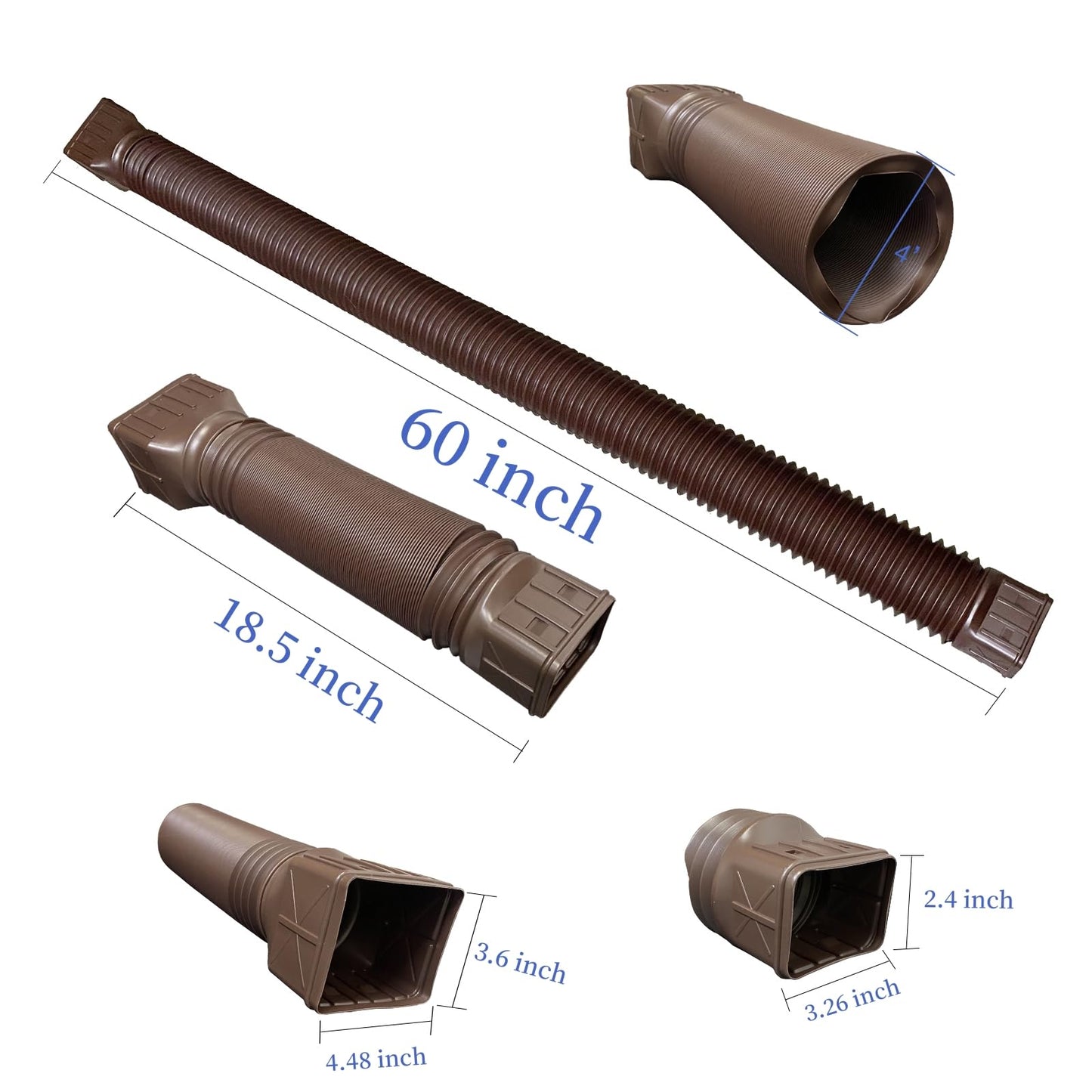 2 Pack Flexible Rain Gutter Downspout Extensions,Drain Downspout Extender,Gutter Extension Flexible,Down Spout Drain Extension Pipes,Extendable from 21 to 60 Inches (Brown)