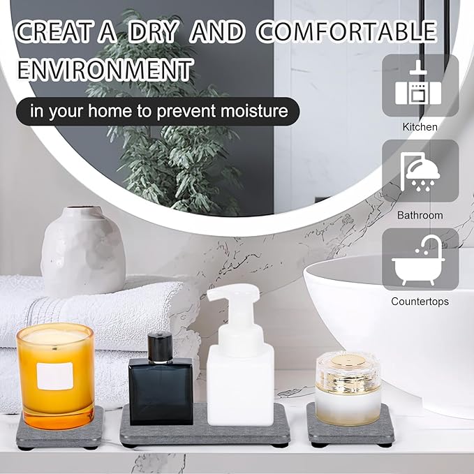 4PCS Water Absorbing Stone Tray for Sink, Fast Drying Stone Sink Tray, Water Absorbent Diatomite Trays, Diatomaceous Coaster, Stones Drying Trays for Bathroom Sinks and Kitchen Counter