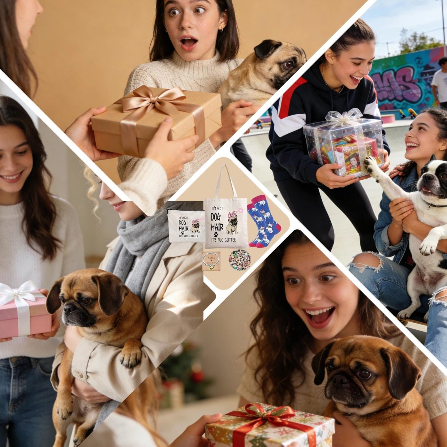 HIGHTERTON Pug Gifts for Women, 5pcs Gift Set for Dog Lovers With Reusable Bag, 50 Stickers, Ideal for Dog Moms and Pet Lovers