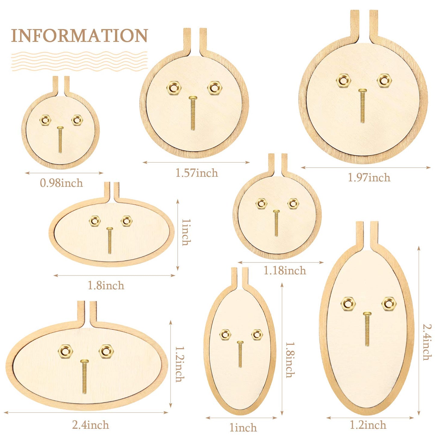 Syhood 16 Sets Mini Embroidery Hoop Wooden Mini Stitch Hoop Ring for DIY Pendant Crafts, Round, Oval Vertical, Oval Horizontal