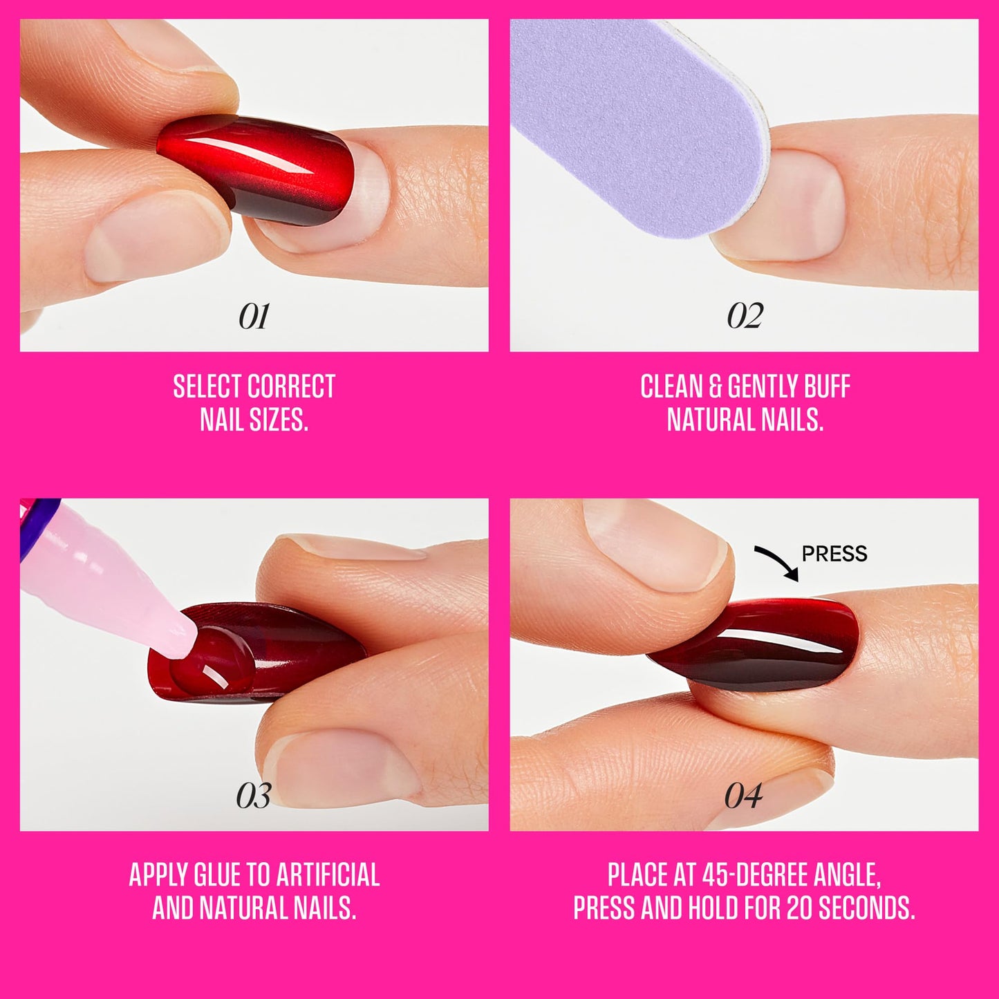 Kiss LOVE, Press On Nails, Nail glue included, 'My Forever Valentine', Pink, Medium Size, Almond Shape, Includes 32 Nails, 2g Glue, 1 Manicure Stick, 1 Mini File