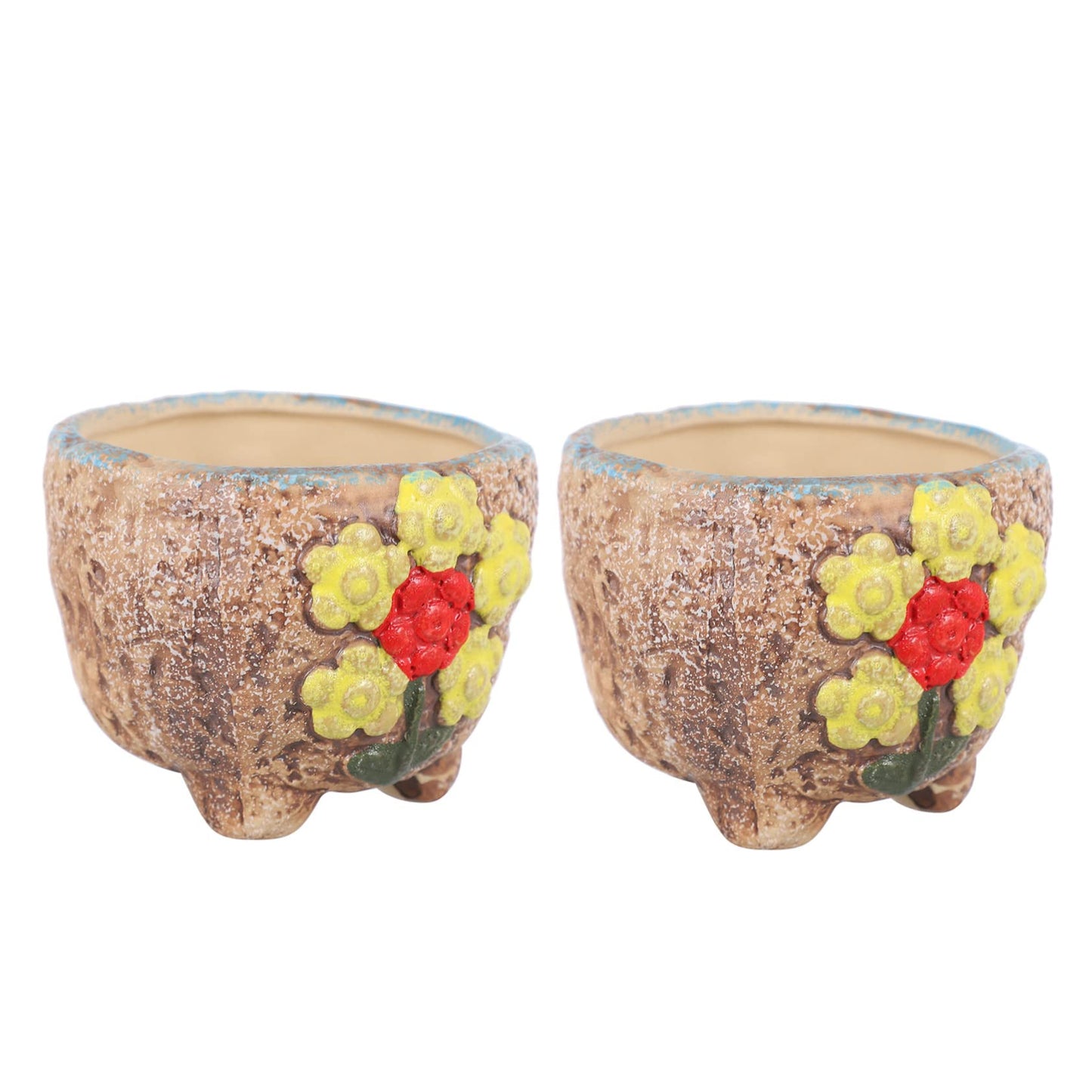 VINTORKY Small Ceramic Bonsai Pot for Succulents Hand Painted Flower Pots Elegant Home Decor 2 Pack