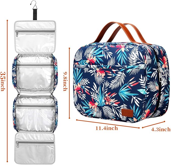 Bosidu Hanging Travel Toiletry Bag,Large Capacity Cosmetic Travel Toiletry Organizer for Women with 4 Compartments & 1 Sturdy Hook,Perfect for Travel/Daily Use/Christmas