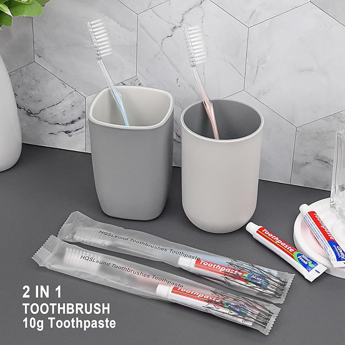 50 pcs Disposable Toothbrushes, 2 Color Toothbrushes and Toothpaste 10g, Bulk for Homeless, Airbnb, Hotel