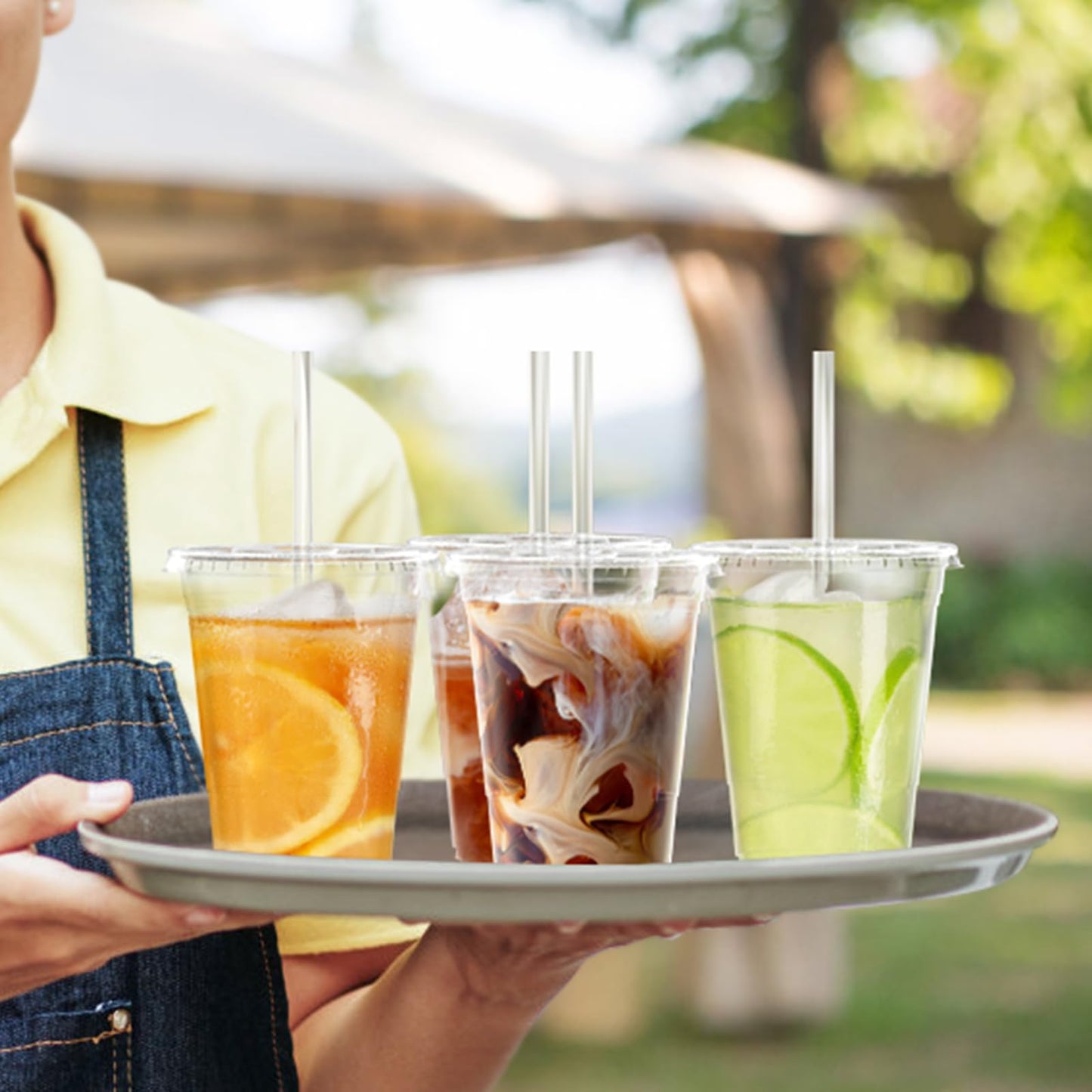 Dealusy 100 Pack - 16 oz Clear Plastic Cups with Lids and Straws, Sturdy & Food Safe Iced Coffee Cups with lids, Disposable Plastic Smoothie Cups for Cold Drinks