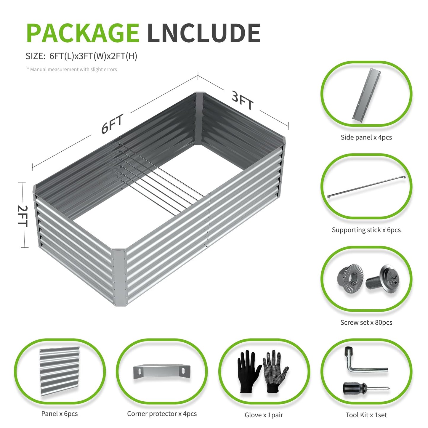6X3X2ft (1 Pack) Galvanized Raised Garden Bed,Outdoor Courtyard Planter Box Metal Patio Kit Planting Bed for Vegetables Flowers Herb,The material is thickened and not prone to deformation or rust