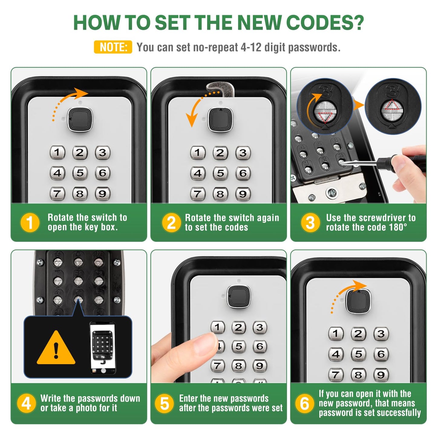 HUANLANG Lock Box for Keys with Code, Waterproof Key Boxs Wall Mount 12-Digit Keypad Locks Box for House Key, Realtors, Garage Spare Keys