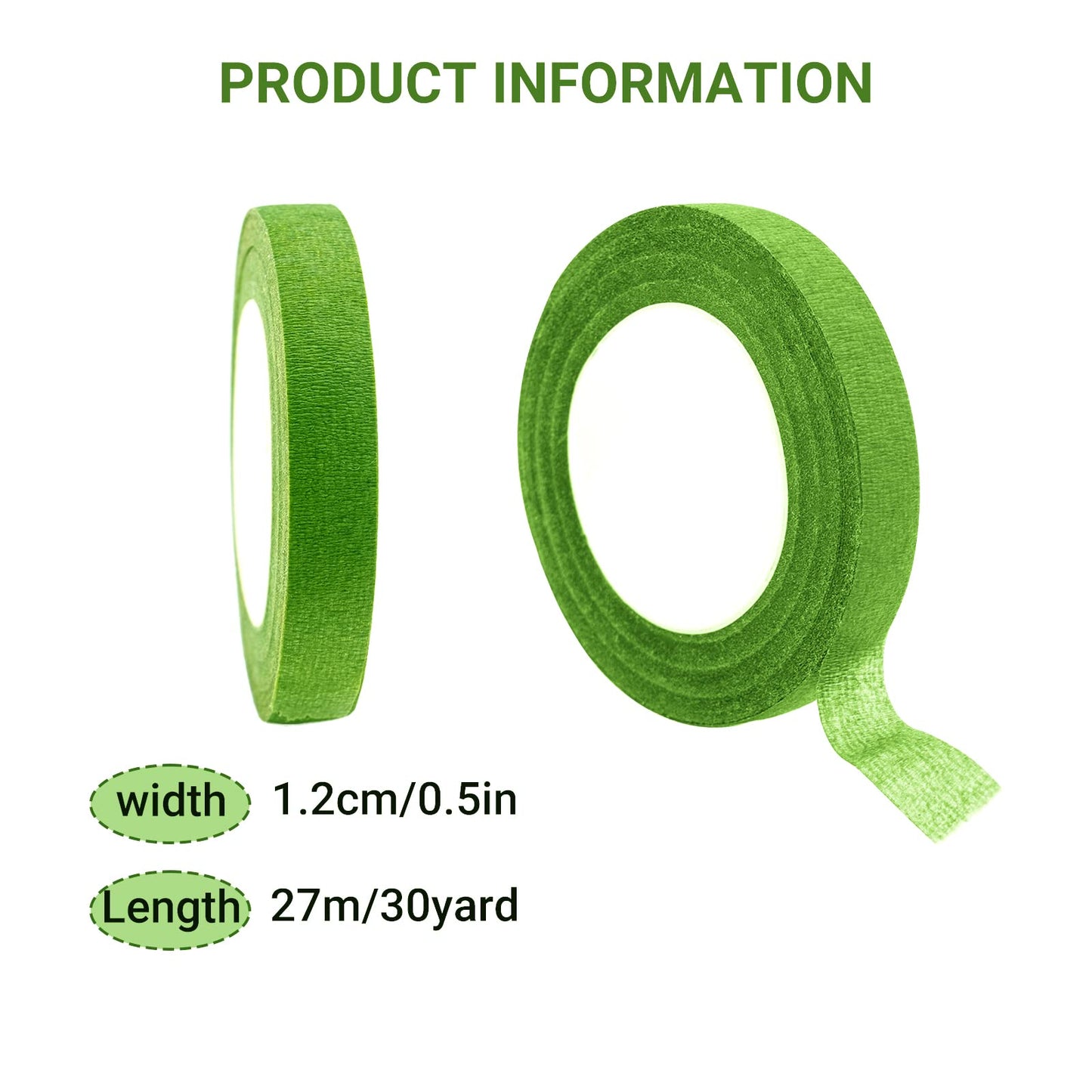 Max Shape 12 Rolls 1/2 Inch 30 Yard Floral Tapes for Bouquet Stem Wrapping, Green Floral Tape for Floral Arranging Craft Projects Corsages, Wedding Bouquet