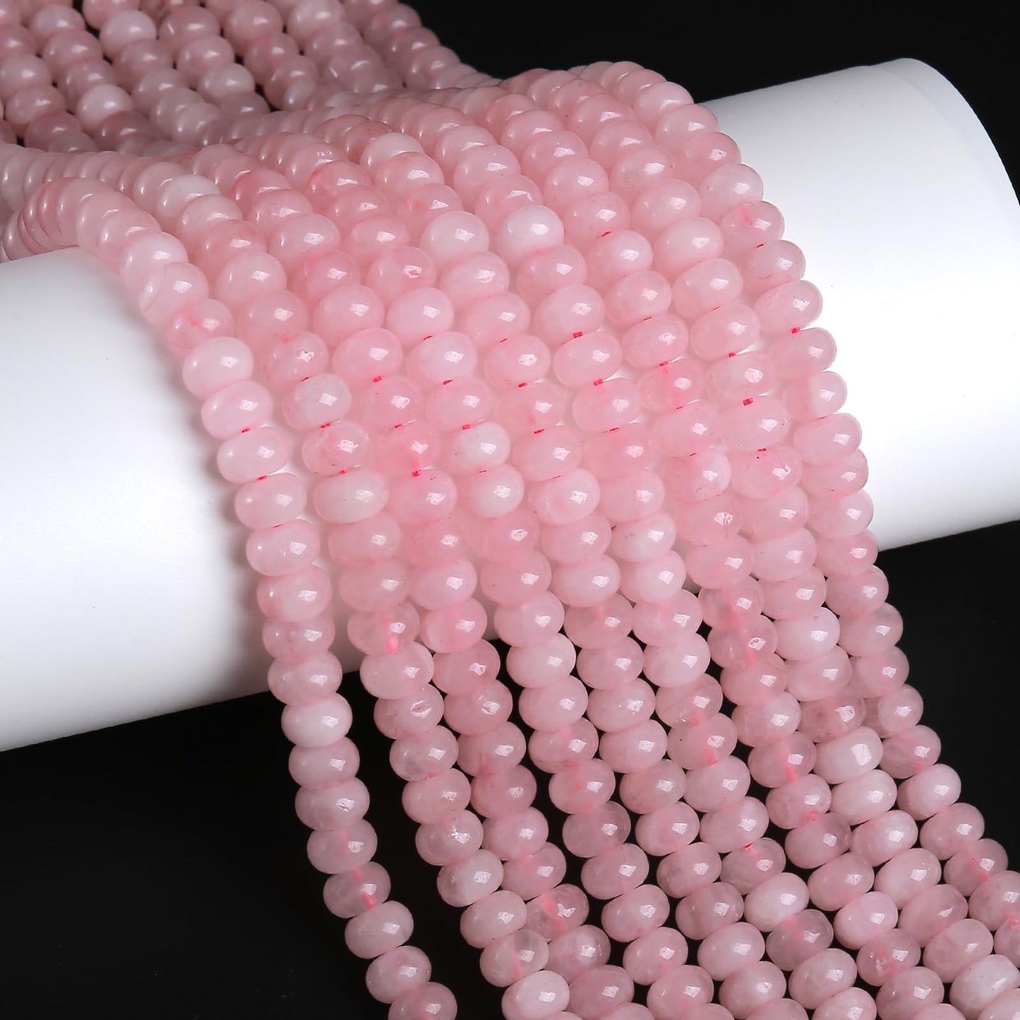 5x8mm 76pcs Natural Stone Rose Quartz Crystal Rondelle Spacer Loose Beads Abacus Disk Stone Round Loose Gemstone Beads for Jewelry Making DIY Bracelet Necklace