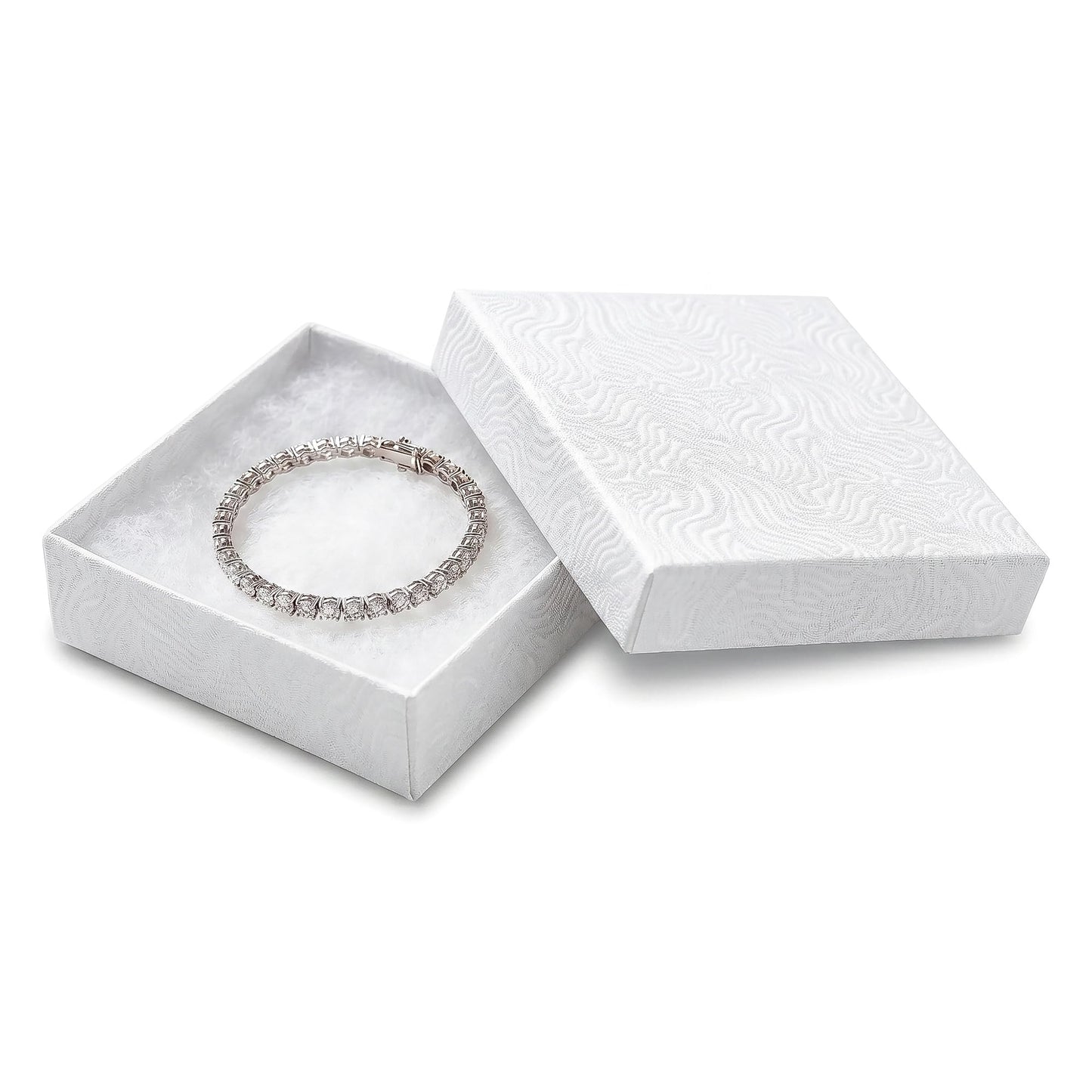 TheDisplayGuys - 25-Pack #33 Cotton Filled Cardboard Paper Jewelry Boxes Gift Case - White Swirl (3.5" x 3.5" x 1.0") - for Shipping or Storage