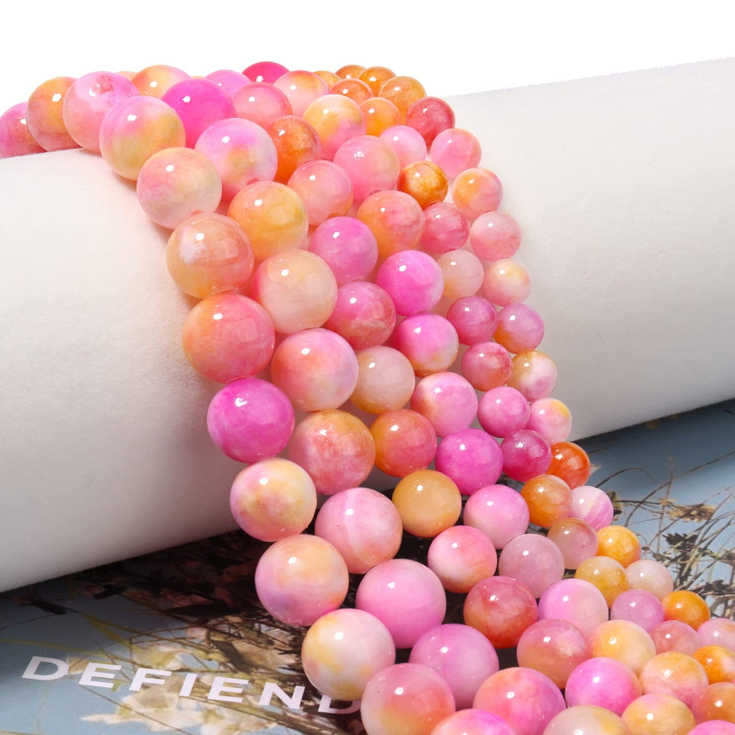 45pcs 8mm Natural Stone Beads Pink Yellow Persian Jade Beads Energy Crystal Healing Power Gemstone for Jewelry Making, DIY Bracelet Necklace