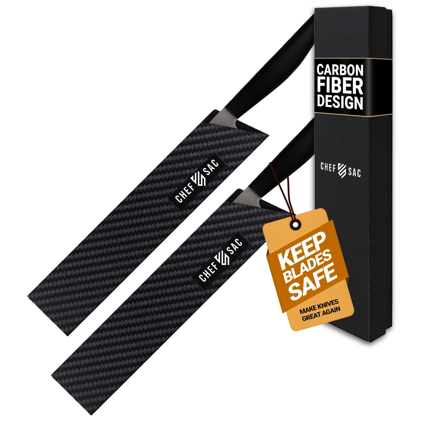 Knife Edge Guards, Universal Knife Sheath Covers, Professional Kitchen Chef Knife Protector Set, Blade Guard, BPA-Free ABS Plastic, Non-Scratch Felt Lining (2-Pack, 8.5")
