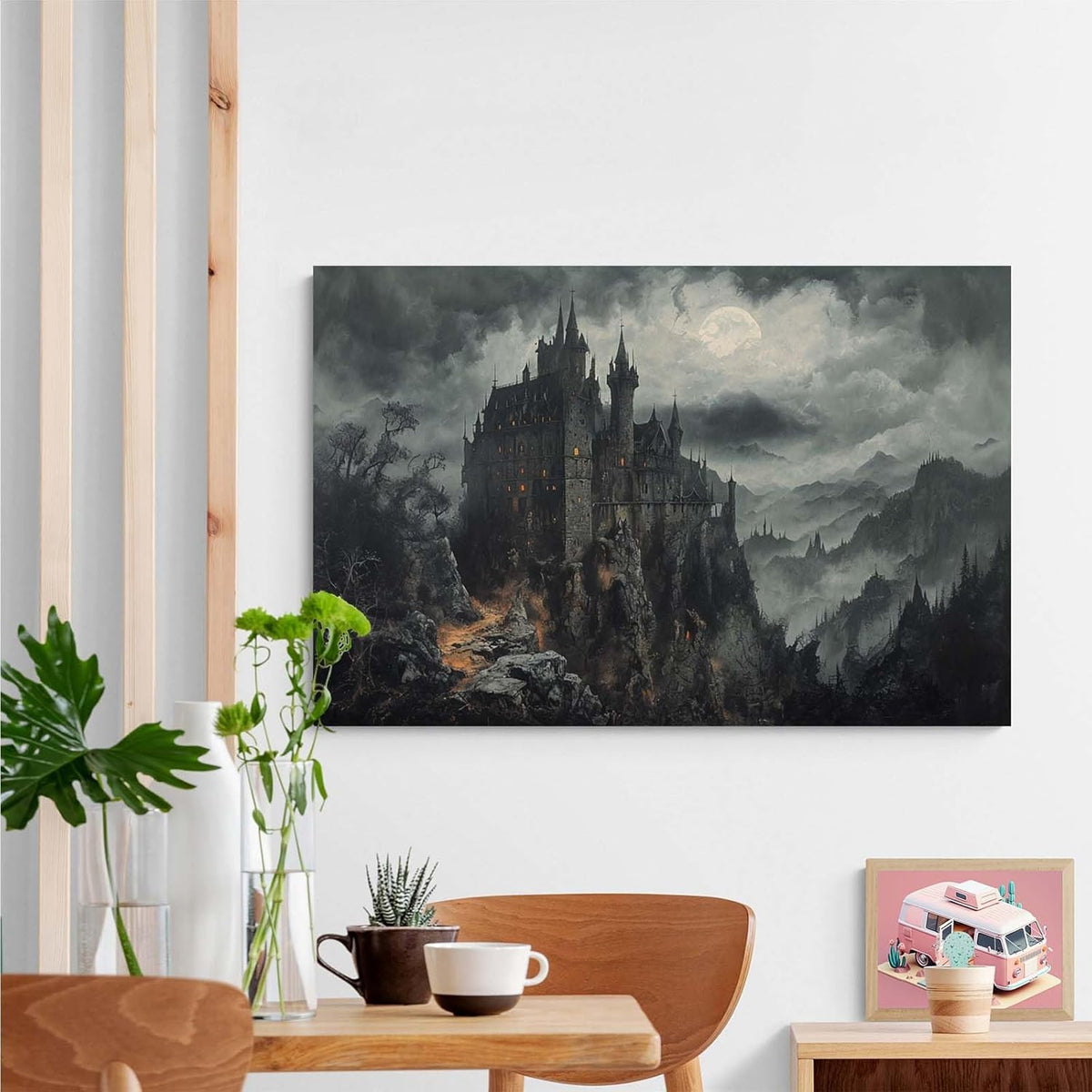 Vintage Castle Poster Dark Academy Victorian Gothic Castle Wall Art Poster Moody Mystical Art Print Suitable for Home Living Room Bedroom24x36in Wood Framed