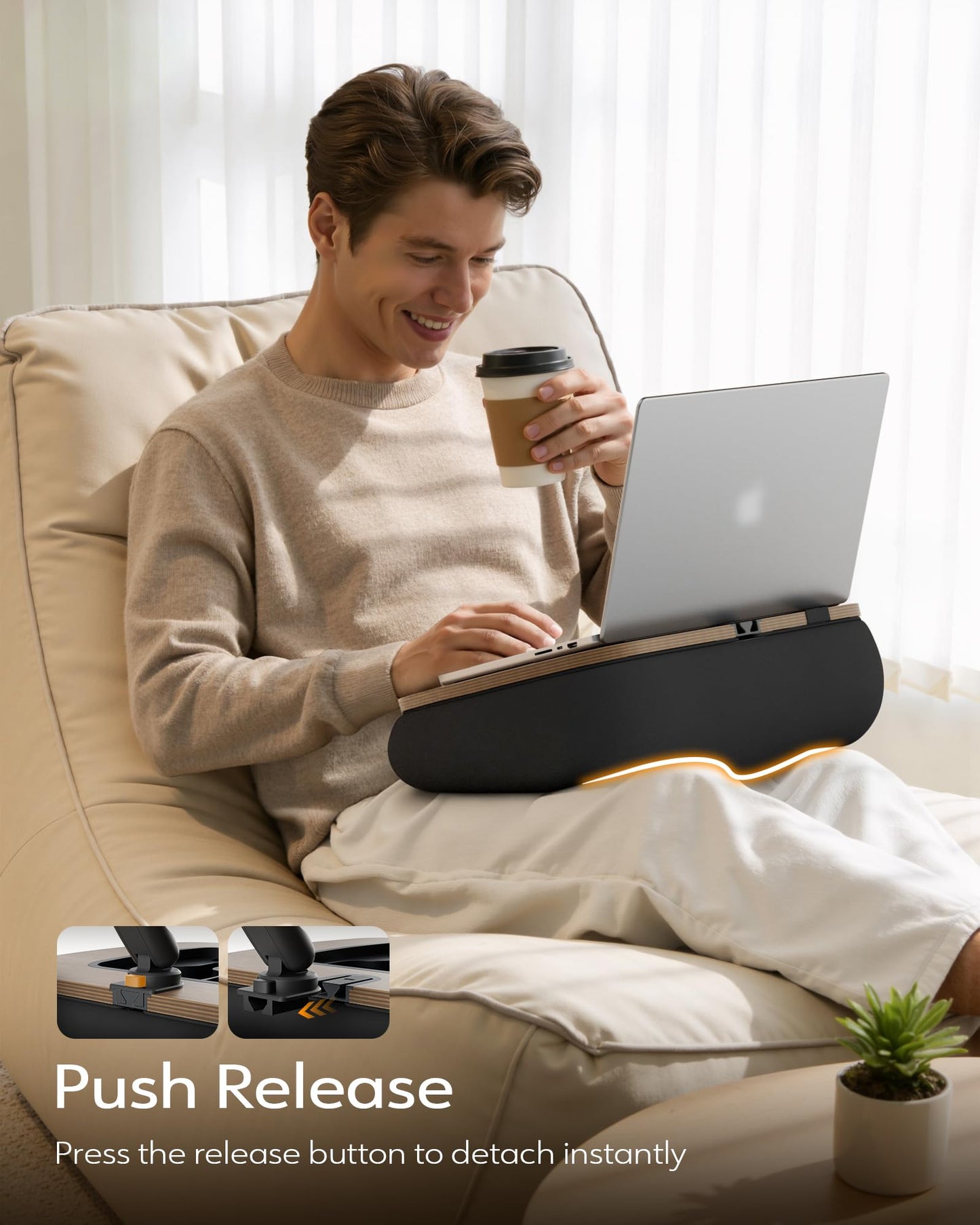 LULULOOK 2-in-1 Lap Desk & Kindle Pillow Stand, Laptop Desk Holder with Beanbag Cushion & Foldable Arm for 14" Laptop,iPad, Phone, 4.7-14.6" Tablet & Kindle Reading in Bed