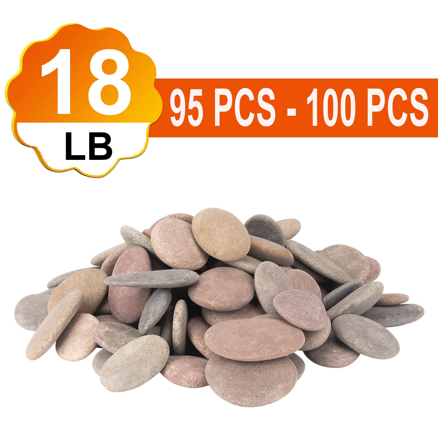 [About 94 PCS - 100 PCS](18 Pounds) Craft Rocks,Painting Rocks,2.1"-3.5" River Rocks,Flat Rocks,DIY Rocks,Painting Stones,Smooth Rocks
