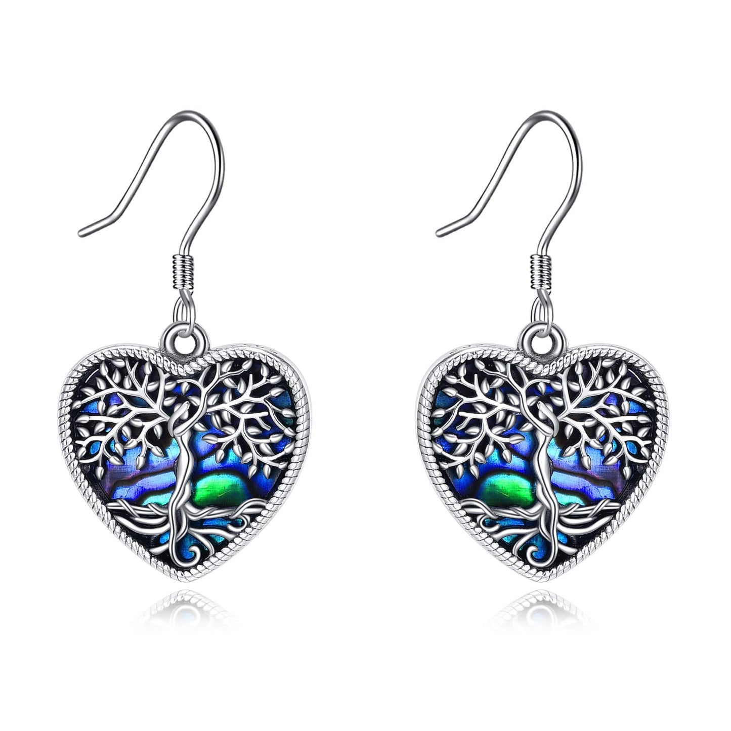 ONEFINITY Heart Tree of Life Earrings Sterling Silver Abalone Shell Tree of Life Dangle Drop Earring for Women Jewelry